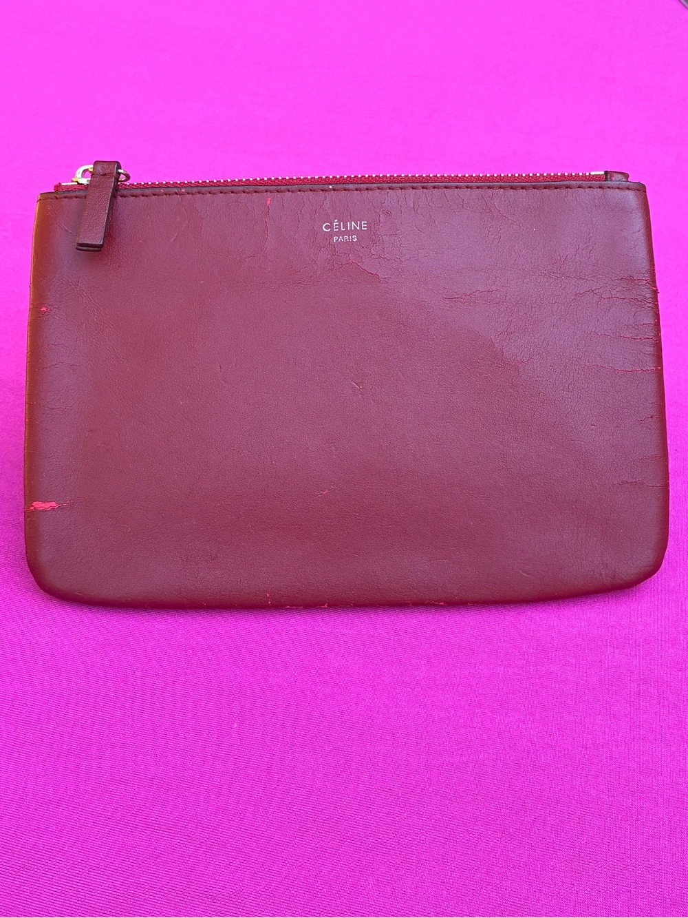 Celine Small Trio Bag Replacement Pouch Lambskin Leather Zip Clutch Pochette Red